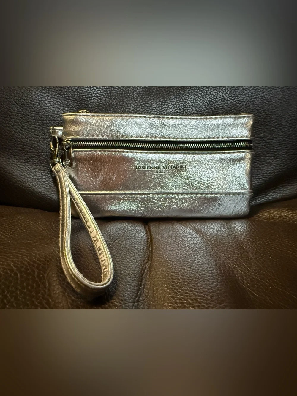 Adrienne Vittadini Metallic Silver Wristlet Clutch